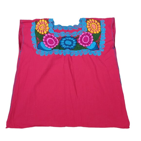 Handmade Vintage Embroidered‎ Floral Huipil Poncho Sleeveless Square Top - Picture 1 of 7